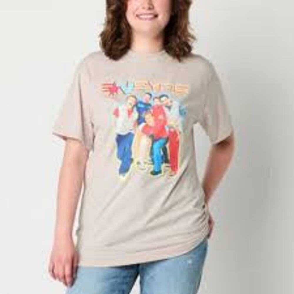 NSYNC 2000s Boy Band Oversized Graphic Tee Cream‎ Mineral Wash Women Small NWOT